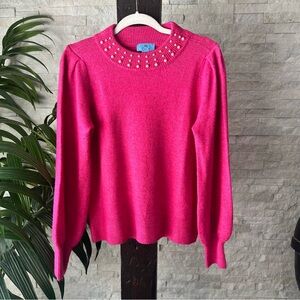 CECE Pink Sweater Pearl Embellished Collar Size Medium
